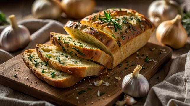Bread with garlic background