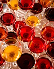 Elegant Glassware Array with Vibrant Liquids Created with Generative AI