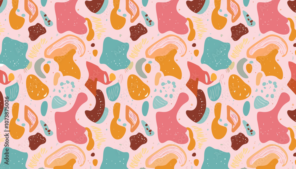 Poster seamless pattern with abstract shapes in pastel colors. doodle background vector illustration.