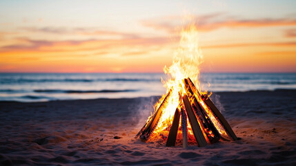 Campfire Flames on Beach, sunset