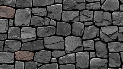 Fototapeta premium Textured Slate Wall Background Featuring Varied Shapes and Shades of Dark Stones Perfect for Architectural, Design, and Natural Themes
