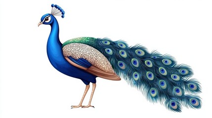 Obraz premium Vibrant and Majestic Peacock Displaying Colorful Feathers in a Stunning Artistic Representation, Perfect for Nature and Wildlife Themes