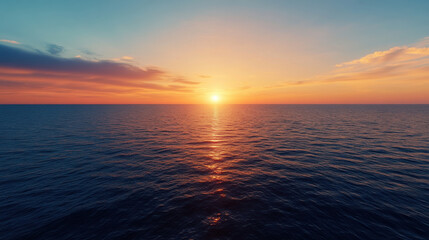Fototapeta premium Stunning sunset over calm ocean waters, warm colors reflecting beautifully