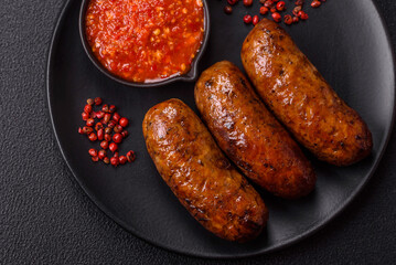 Juicy sausages with salt, spices and herbs