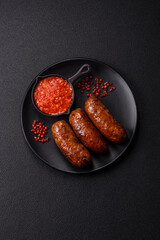Juicy sausages with salt, spices and herbs