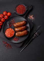 Juicy sausages with salt, spices and herbs