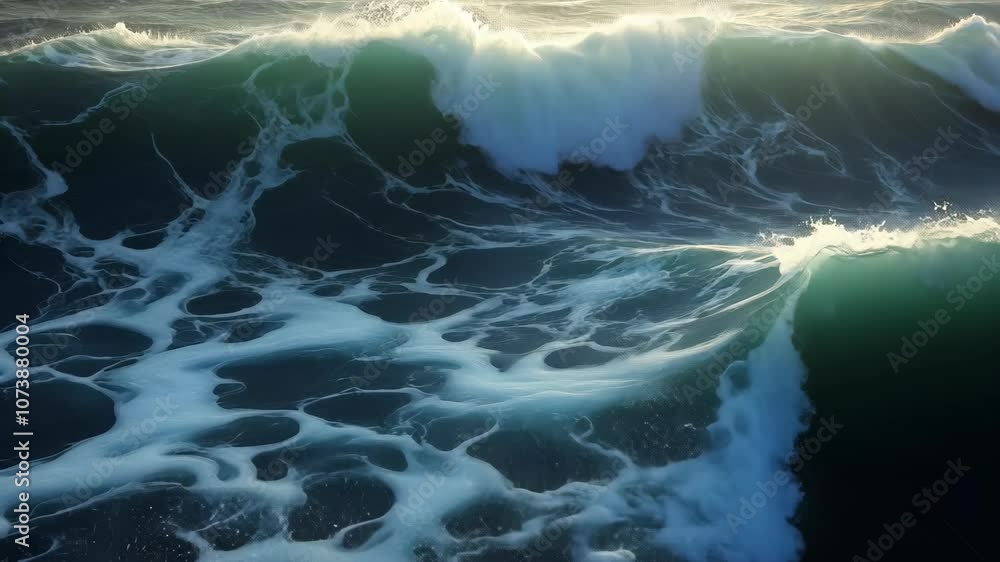 Poster a wave crashes on the shore, creating a beautiful pattern of foam and water