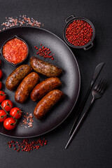 Juicy sausages with salt, spices and herbs