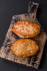 Delicious fresh fried minced fish cutlets with spices and herbs