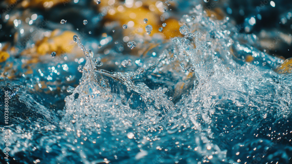 Poster captivating splashes of water create mesmerizing patterns during a serene moment by the lakeside at 