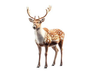 Fototapeta premium A beautiful, realistic depiction of a deer standing gracefully with its distinctive spotted coat and majestic antlers