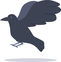 Illustration of a black crow flying with its wings spread, showcasing the beauty and power of this intelligent bird
