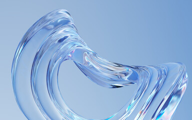 Glass wavy shapes on a light background. 3d rendering background.