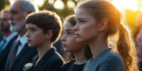 Sad Family at a Funeral Gathering in Daylight