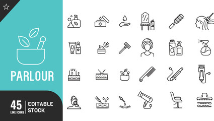 Parlour line editable icon set. Skin care, spa treatments vector illustration.