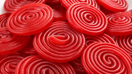 Vibrant red licorice wheels - perfect for candy blogs, confectionery websites, nostalgic design elements, or sweet treat presentations