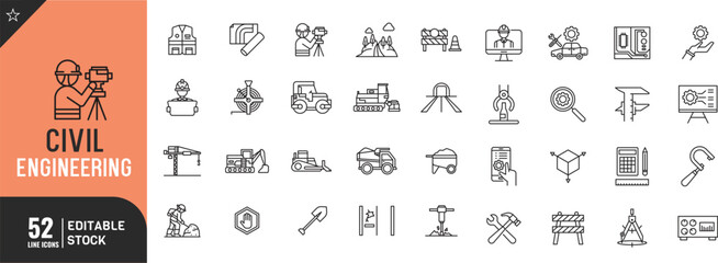 Civil Engineering line editable icon set. Thin modern style vector illustration.