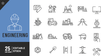 Engineering line editable icon set. engineer, manufacturing, and more thin modern style vector illustration.