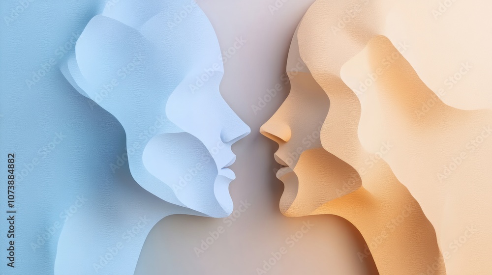 Poster the artwork features two abstract faces in pastel shades, highlighting themes of connection and unde
