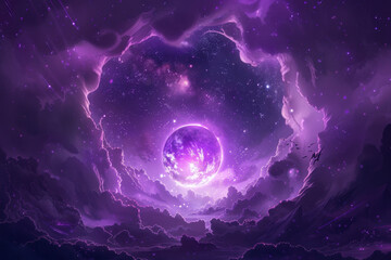 A purple sky with a large purple moon in the center