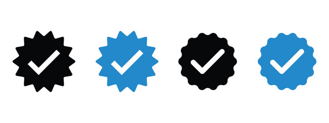 Verified badge icon tick symbol Vector blue verification badge approved check mark icon.  Social media checks, guaranteed signs. Profile verified badge. Guaranteed signs. Vector 10 eps