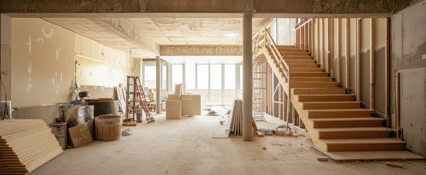 Tavern under contruction with stairs and column