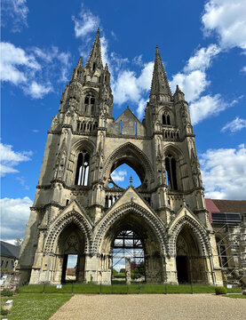 Soissons, France - April 28, 2024: : Ruins of The Abbey of St. Jean des Vignes, a monastery of Augustinian canons in.