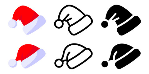 Santa Claus hat color flat icon. Red cap sign. Merry Christmas symbol. New year decoration costume illustration. 2025 year