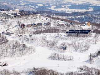 The Japanese ski area of Madarao on a cold, sunny winters day