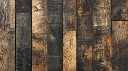 A textured wooden surface featuring various shades and patterns of wood planks.