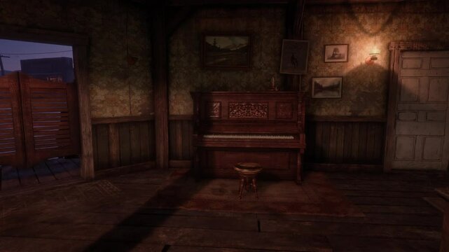 3D. USA. Texas. Wild West Piano Bar at night