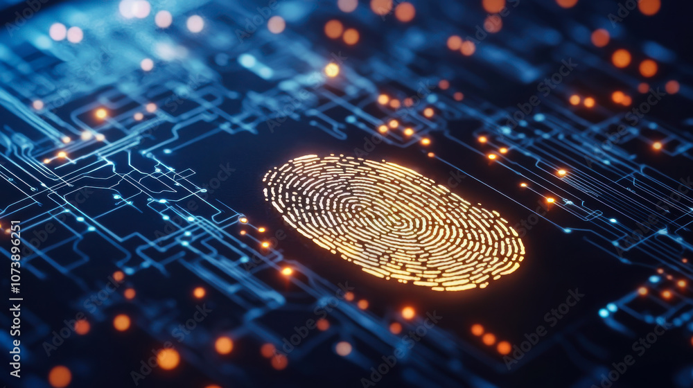 Aufkleber a digital fingerprint on a circuit board, illustrating biometric technology used in security systems