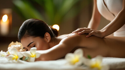 woman thai massage relaxing in spa salon