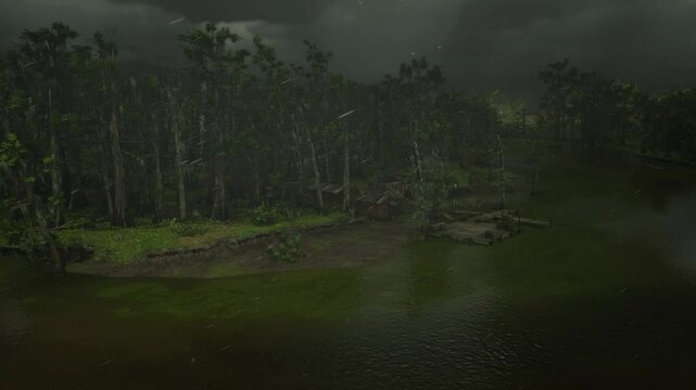 3D. USA. Louisiana. Mississippi. Storm in the swamp