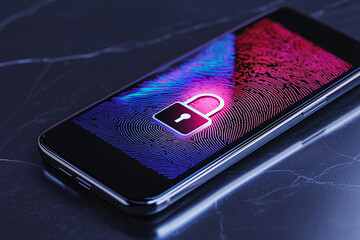 A fingerprint scan and a padlock symbolizing mobile phone security.
