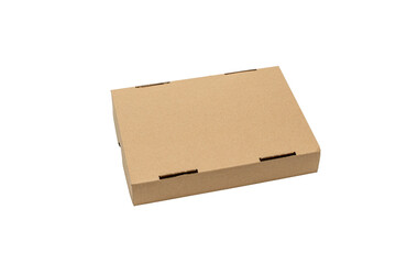 Cardboard box with brown lid. The box is empty. Rectangular box.