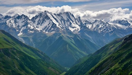 Obraz premium Snow-Covered Peaks of the Majestic Caucasus Mountains 