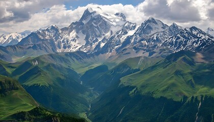 Snow-Covered Peaks of the Majestic Caucasus Mountains
