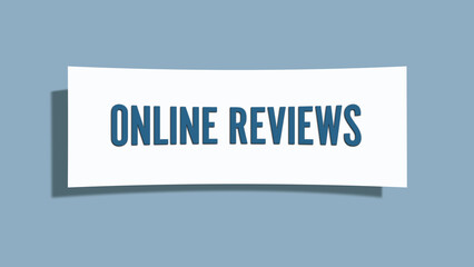 Online Reviews. A card isolated on blue background.