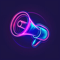 Megaphone protest icon in semi-neon color on purple and blue gradient background. Internet modern technology logo, post. Generative AI