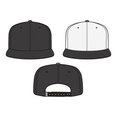 Two-Tone Snapback Cap Front and Back View Technical Template for Fashion Design

