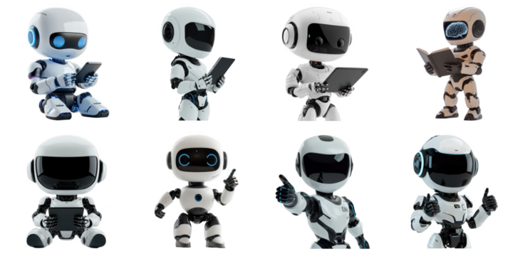 AI Robot transparent sample mockup many activity isolated png with no background.
