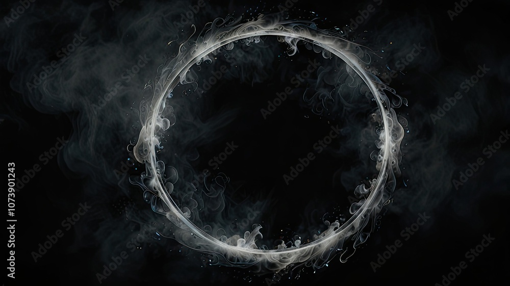 Poster a circular formation of smoke enveloped in delicate swirls creating an ethereal effect against a dar