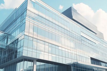 Fototapeta premium A hospital building fa? section ade with sleek glass windows and modern architectural design, creating a professional and welcoming appearance.