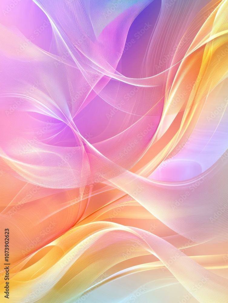 Poster An abstract display of flowing lines and soft waves in gentle pastel colors evokes feelings of peace and harmony for the viewer. Generative AI