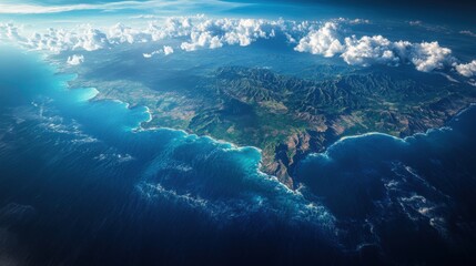 Satellite Top-Down View of Ocean with Cloud Gaps, Purely Vertical Aerial Perspective from High Altitude