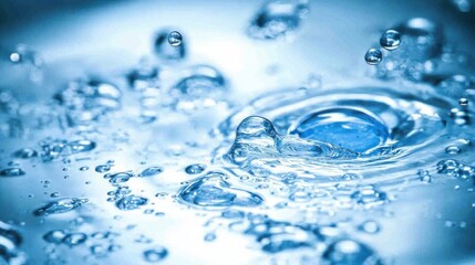 Rippling water surface with bubbles and reflections in blue tones