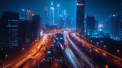 Captivating Dubai Skyline and Busy Highway in Evening Rush Image