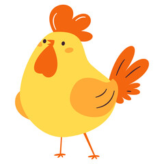 Flat vector illustration in children's style on white background. Cute rooster. Vector illustration
