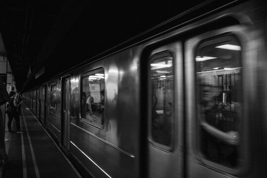 Motion blur of a NYC subway car 